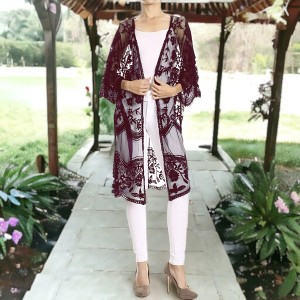 Anna-Kaci Women's Embroidered Floral Butterfly Crochet Drop Shoulder Cardigan - 1 of 4
