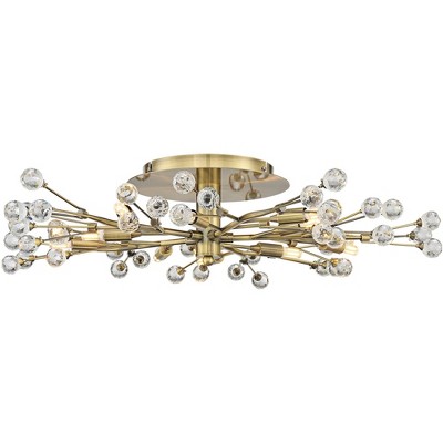 Brass and Crystal 27" Semi-Flush Mount Ceiling Light with LED