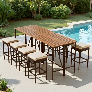 10-Piece Outdoor Patio Counter Height Foldable Dining Set with 8 Cushioned Stools, 2 Acacia Wood Foldable Table - 1 of 4