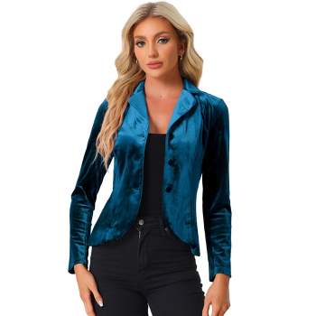 Allegra K Women's Notched Lapel Long Sleeve Office Business Button Velvet Suit Blazer