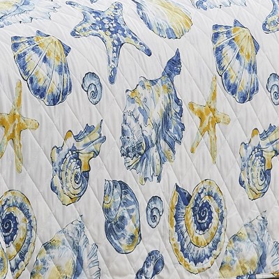 King Size Blue Coastal Microfiber Quilt Set