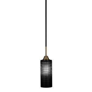 Toltec Lighting Paramount 1 - Light Pendant in  Matte Black/Brass with 4" Black Matrix Shade - 1 of 1