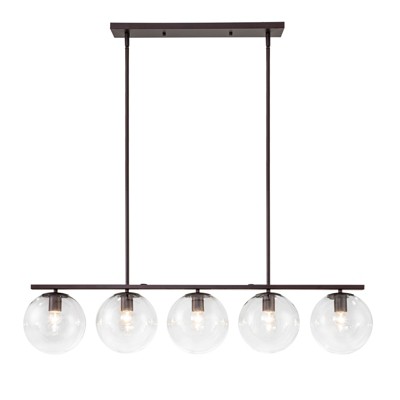 LLHZSY 5 - Light 44" Large Globe Chandelier Kitchen Island Linear Pendant Light for Dining Room - Clear Glass - Oil Rubbed Bronze