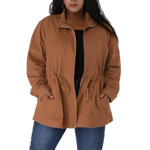 Agnes Orinda Women's Plus Size Winter Zipper Drawstring Waist Long Sleeve with Pockets Fashion Jackets - 1 of 4