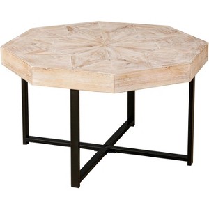 CuisinSmart Coffee Table, Vintage Patchwork Craft Farmhouse Side Table, Octagonal Wooden Side Table, Cross Metal Legs for Living Room Bedroom Balcony - 1 of 4