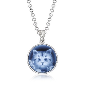 Ross-Simons Italian Black Agate Cat Cameo Pendant Necklace in Sterling Silver Size 18 - 1 of 4