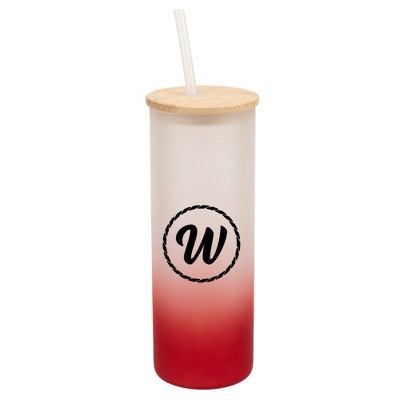 Elanze Designs W Monogram Letter Initial Rope Circle Wrap-Around Design 25 Ounce Frosted Gradient Glass On-The-Go Coffee Travel Skinny Tumbler Mug