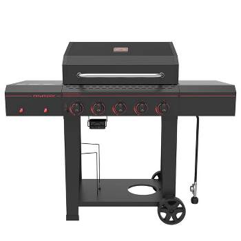 Megamaster 5 Burner Open Cart Gas Grill With Side Tables and Hooks Model #720-1046 Black