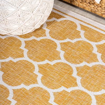 Trebol Moroccan Trellis Yellow/Cream 5' Square Synthetic Area Rug