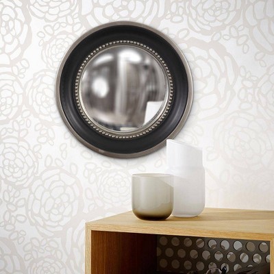 16" Round Frameless Black and Silver Convex Wall Mirror
