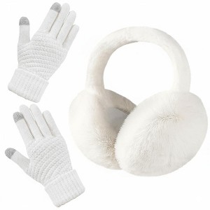 FAAYFIAN Cozy Faux Fur Ear Warmer Earmuffs and Gloves Set for Women Girls, Soft Winter Ear Covers Headband for Cold Weather - 1 of 4