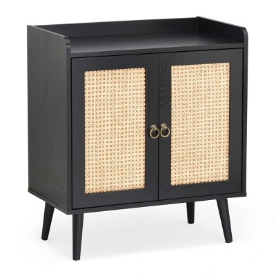 GlasFlength Kitchen Storage Accent Kitchen Cabinet Storage Cabinet Morden Sideboard Cabinet 2 Doors for Dining Room, Black, 15"*26.4"*30"