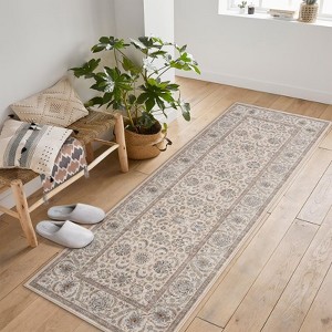 Machine Washable Living Room Rugs Large Vintage Floor Cover with Non-Slip Backing, Stain-Resistant Low Pile Indoor Mat, Floral Accent Rugs - 1 of 4