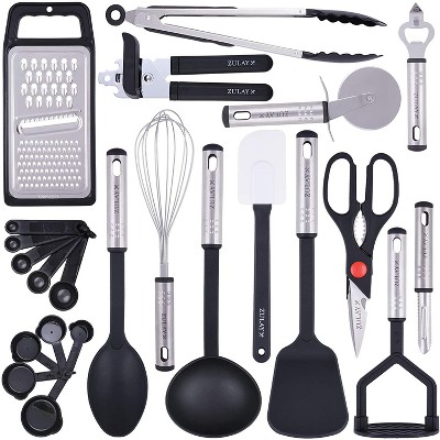 Zulay 23 Piece Nylon Kitchen Utensils - High Quality Nylon & Stainless Steel Cooking Utensils Set Flexible Non-Stick Utensils For Cooking