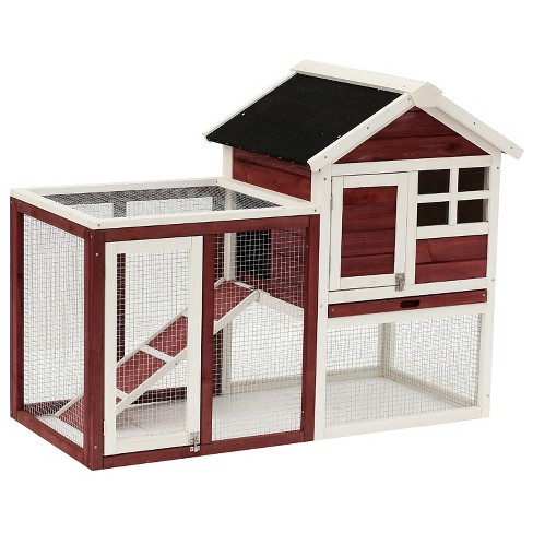 PawHut Wooden Outdoor Rabbit Cage A-Frame Small Animal Hutch Patio Pet House 
