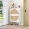 RISOKEYS Rattan Shoe Cabinet with 2 Flip Drawers, Narrow Hidden Shoe Rack with Metal Legs, Cane Storage Cabinet for Entryway,Shoe Organizer,White - 2 of 4