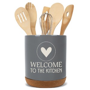 Elanze Designs Welcome to the Kitchen Ceramic Cork Bottom Gray Large Capacity Utensil Holder Crock for Countertop Storage, Stylish & Durable for - 1 of 4