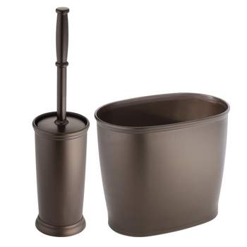 mDesign Plastic Compact Toilet Bowl Brush and Wastebasket Combo Set