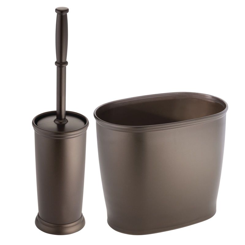 mDesign Plastic Compact Toilet Bowl Brush and Wastebasket Combo Set, 1 of 9