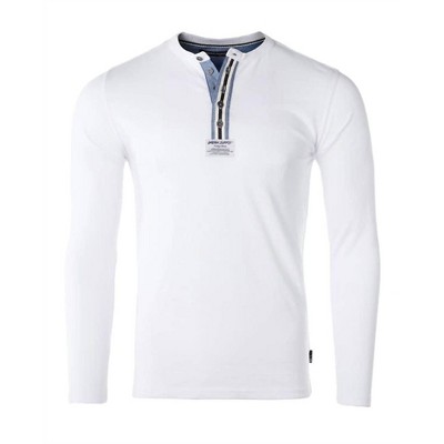 Men's 's Long Sleeve Oil Wash Vintage Button Henley T-shirt - ZIMEGO