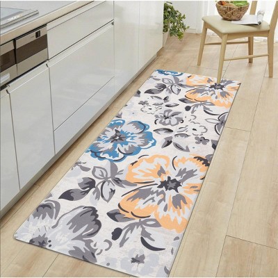 Cream Floral Anti-Fatigue Kitchen Mat 18" x 47"