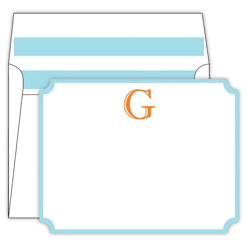 10ct &#39;G&#39; Monogram Cabana Striped Collections White - Die-Cut Social Stationery Set, All-Occasion Cards & Envelopes, 1 of 2