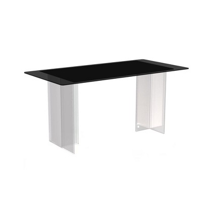 LeisureMod Kova Series Modern Rectangular Dining Table with Sintered Stone/Glass Top and Acrylic Base