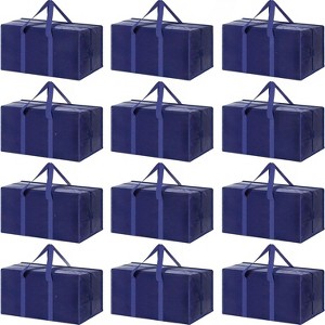 12 Pack Extra Heavy Duty Large Moving Bags Strong Zipper & Comfortable Handles, Sturdy & Durable Clothes Storage Bags - 1 of 4