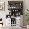 Coffee Bar Cabinet, Farmhouse Buffet Cabinet with Storage, 75" Tall Bar Cabinet Kitchen Buffet Sideboard w/Sliding Barn Door,Coffee Hutch Cabinet - 2 of 4