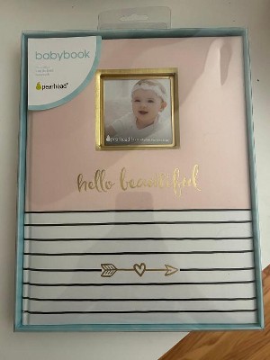 Pearhead Gray Linen Baby Memory Book