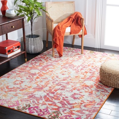 Ivory and Orange Geometric Flat Woven Area Rug