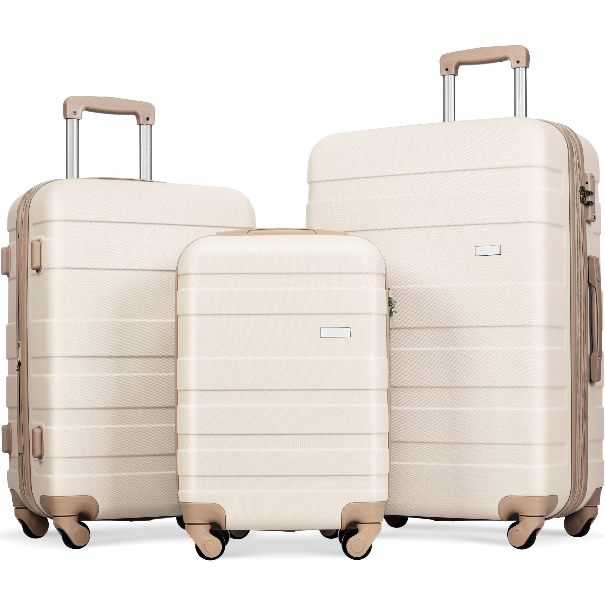 3 PCS ABS Hard Shell Luggage Set with Spinner Wheels and TSA Lock, Beige 4B - ModernLuxe