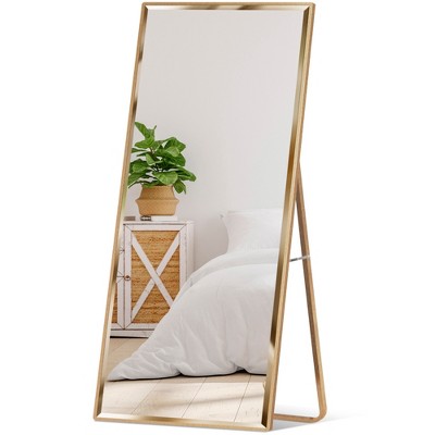 BiYeer Full Length Mirror Standing Gold Full Length Mirror with Stand,  60X18 Inch Standing Or Wall Mounted Floor Mirror Standing Mirror