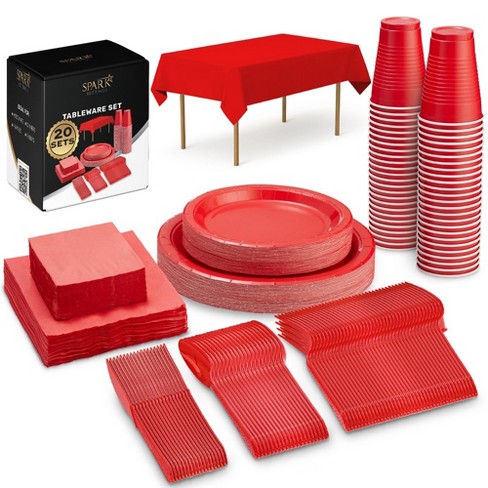 SparkSettings Pink Party Supplies Set, Serves 20 Guests, Disposable Dinnerware Set of 222 Pieces