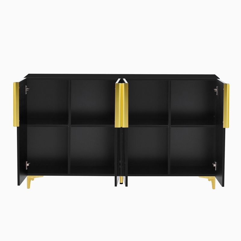55" Light Luxury Sideboard with 4 Doors and Metal Legs, A Glossy Finish Storage Cabinet with Adjustable Shelves 4A - ModernLuxe, 5 of 13