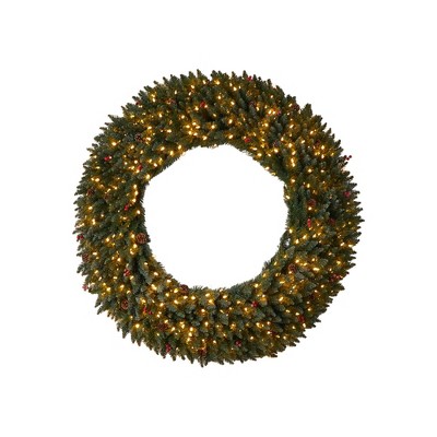 Nearly Natural 5’ Large Flocked Wreath with Pinecones, Berries, 400 Clear LED Lights and 820 Bendable Branches