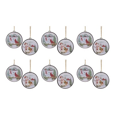 Woodland Snowman Disc Ornaments Set of 12 with Rustic Design