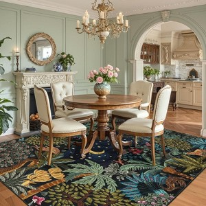 Modern Washable Area Rug - Stain Resistant Ultra Soft Night Jungle Print, Non-Slip Lightweight Floor Carpet for Living Room, Office, Nursery - 1 of 4