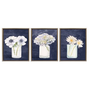 Stupell Industries Navy Blue Flower Bouquets 3pc Floating Frame Art Set - 1 of 4