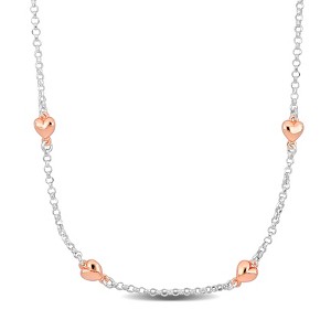 EVERLY JEWELRY | Silver 4 Heart Charm station Necklace on diamond Cut Rolo Chain, 16.5"+1" ext. - 1 of 4