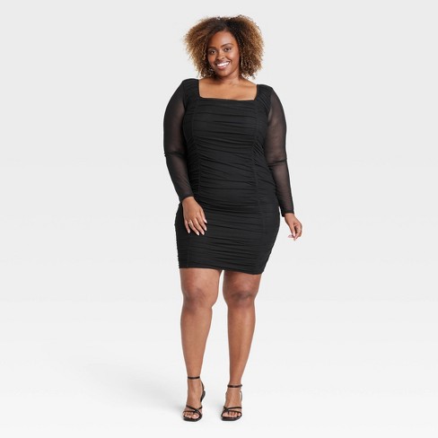 Women's Long Sleeve Mesh Bodycon Dress - Ava & Viv™ Black 3x : Target