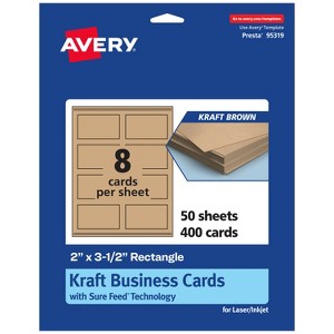 Avery Printable Rectangle Business Cards with Sure Feed Technology, 2" x 3-1/2", Kraft Brown Cardstock, Print-to-the-Edge, Laser/Inkjet, 400 Total - 1 of 4