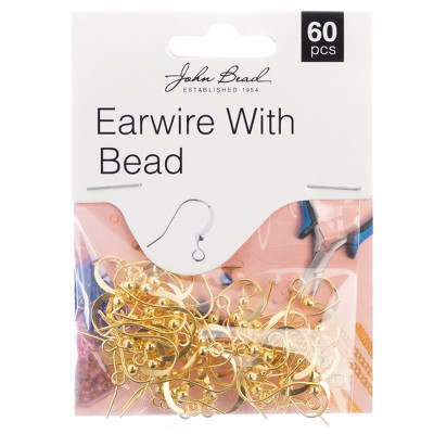 John Bead Must Have Findings Metal Gold 18mm Ear Wire Beads for Jewelry Making Findings, 60 Pieces