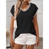Womens Summer Sweater Lightweight Cap Sleeve V Neck Pullover Sweater Color Block Sweater Vest Soft Knitwear One Shoulder Style Outfits - 3 of 4