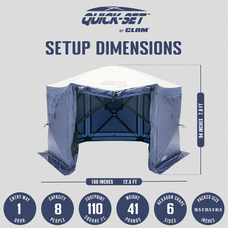 CLAM Quick-Set Pavilion 12.5 x 12.5 Foot Easy Set Up Portable Outdoor Camping Pop Up Canopy Gazebo Shelter with Stakes and Carry Bag, Slate Blue, 4 of 8