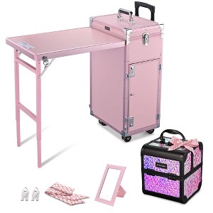 Byootique Rolling Nail Table Kit w/ Makeup Case Cosmetic Organizer Aluminum Pink - 1 of 4