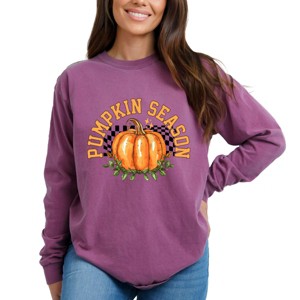 Simply Sage Market Pumpkin Season Checkered Garment Dyed Long Sleeve - 1 of 4