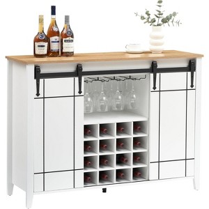 47" Wooden Wine Bar Cabinet with Sliding Door, Modern Liquor Whiskey Coffee Station with Wine Rack&Glass Holder - 1 of 4