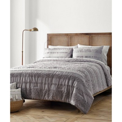 Blue Loom 3pc Full/queen Isla Comforter Set Gray: Cotton Jacquard ...