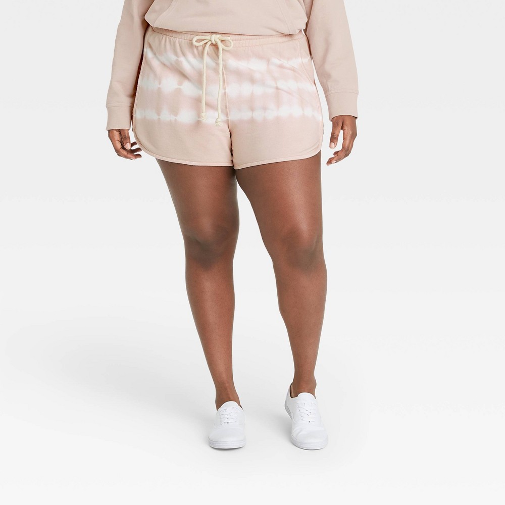 Women's Plus Size Mid-Rise French Terry Pull-On Shorts - Universal Thread Tan/Cream 4X